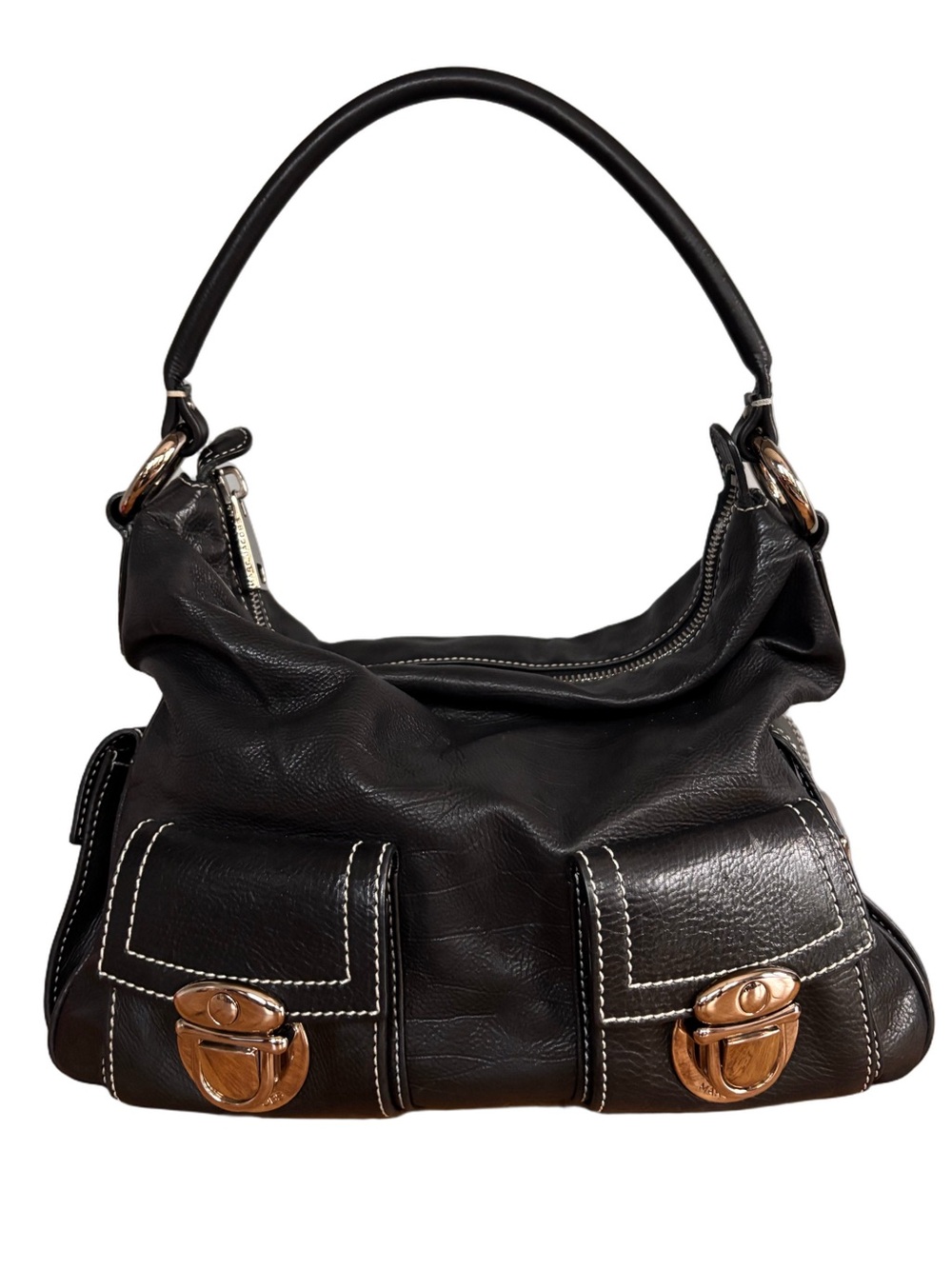 Vintage Marc Jacobs Blake Black Leather Hobo Bag Y2K Silver Hardware Italy